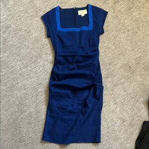 Chic Blue Square Neck Midi Dress